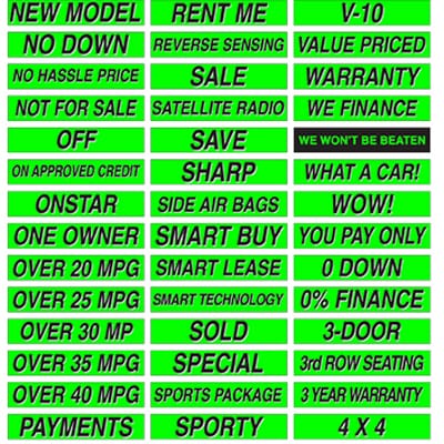 15" Fluorescent Green Adhesive Windshield Slogans-12pk