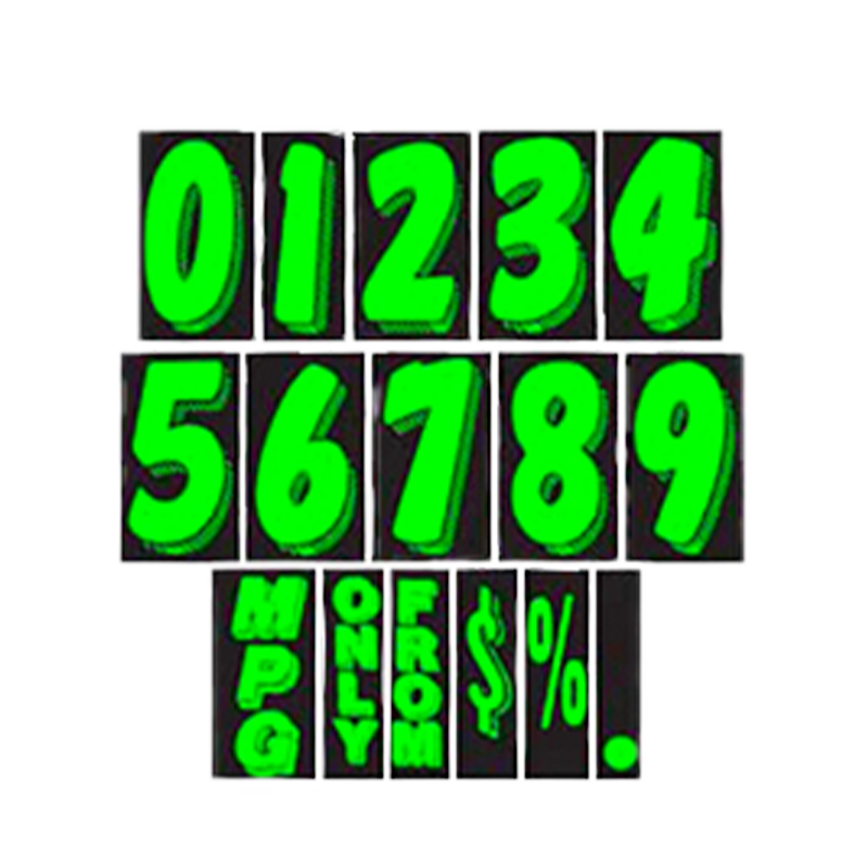 7 1/2" Fluorescent Green And Black Adhesive Windshield Numbers-12pk