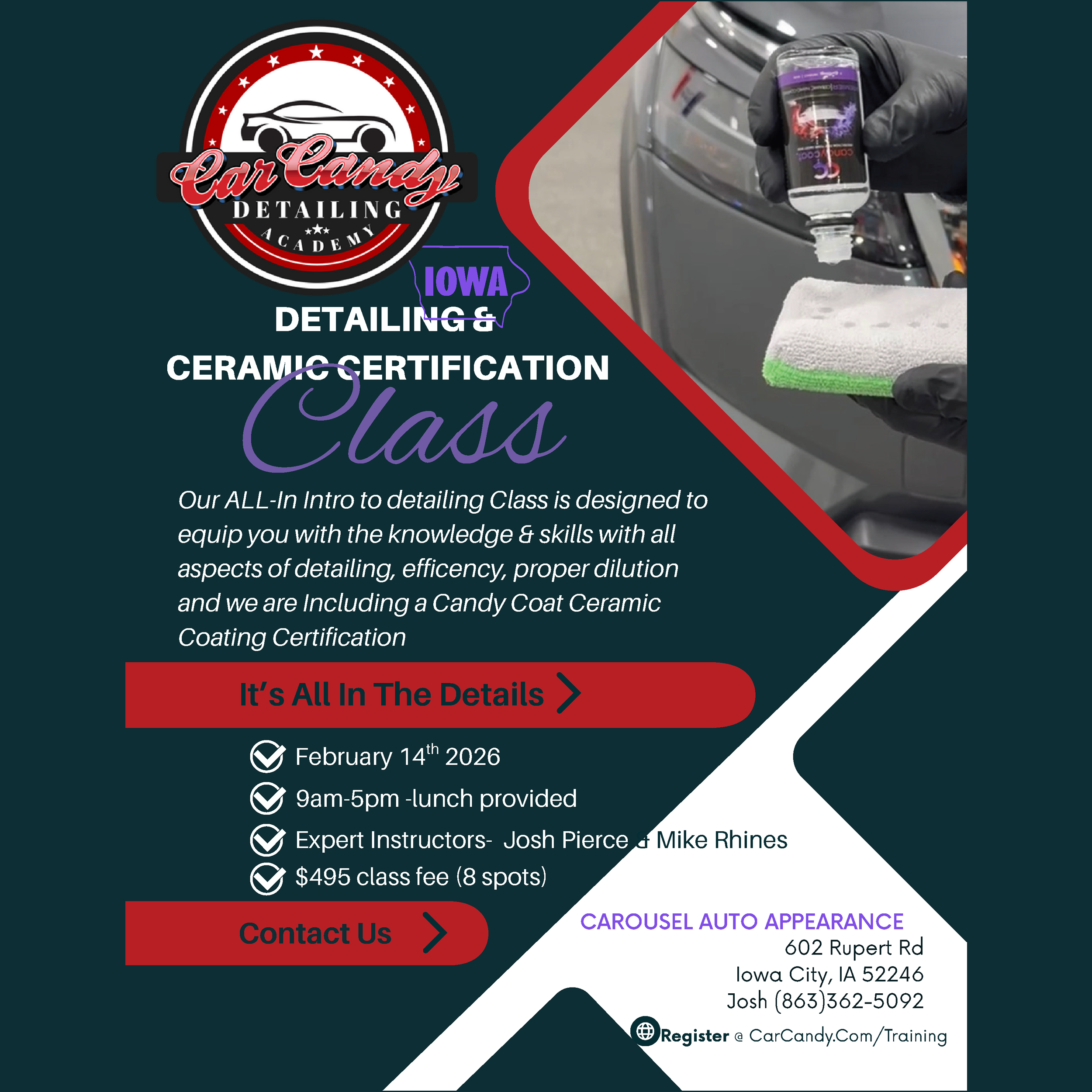 Car Candy Detailing Academy & Candy Coat Certification Class IOWA - 02/14/26